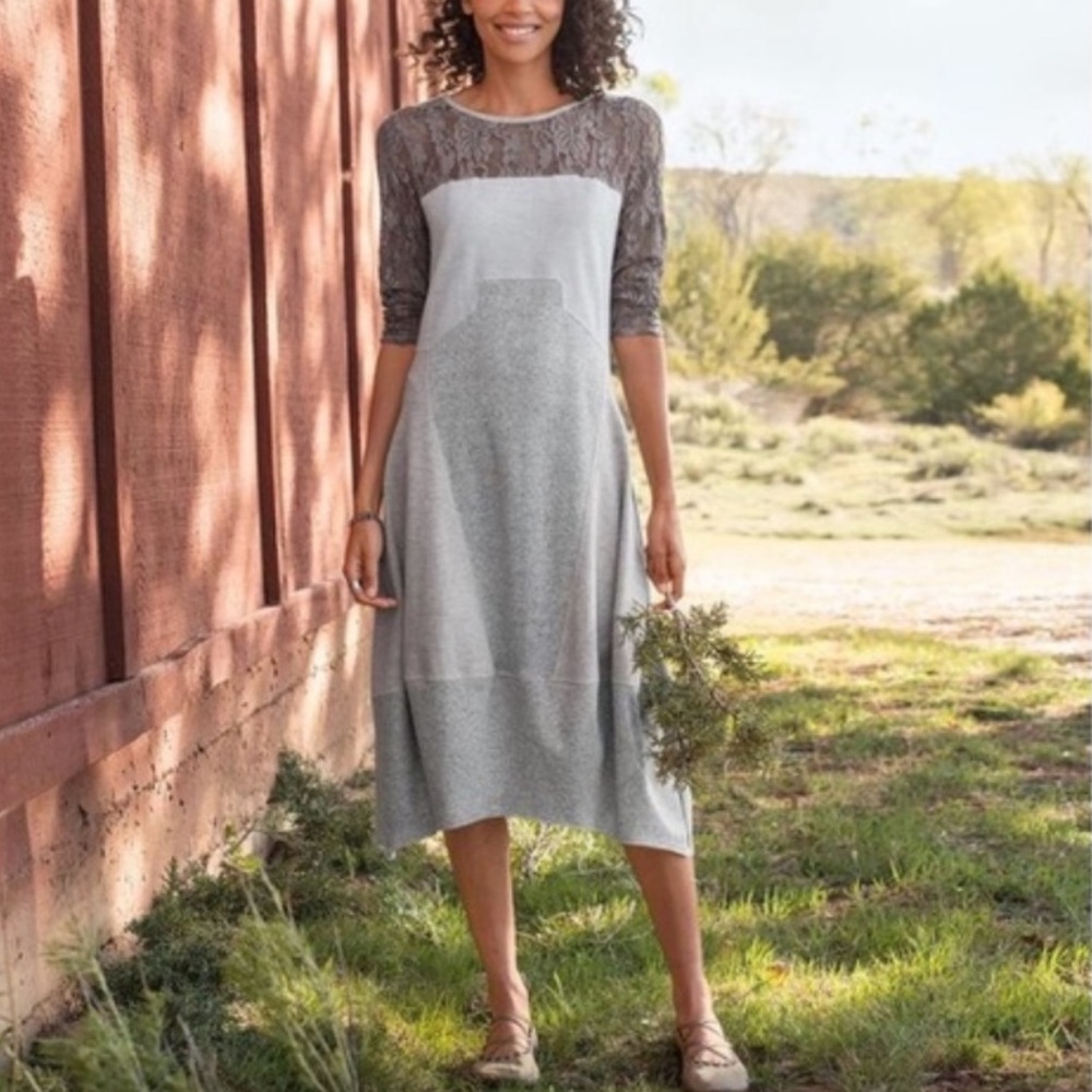 Sundance Manette Lace Sleeve Midi Dress in Gray Women's Size Medium
